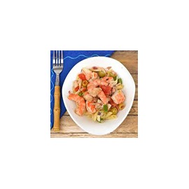 Octopus Salad, Green Pepper, Red Pepper, Onion, Tomato and Prawns