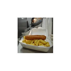 2 Battered sausage and chips