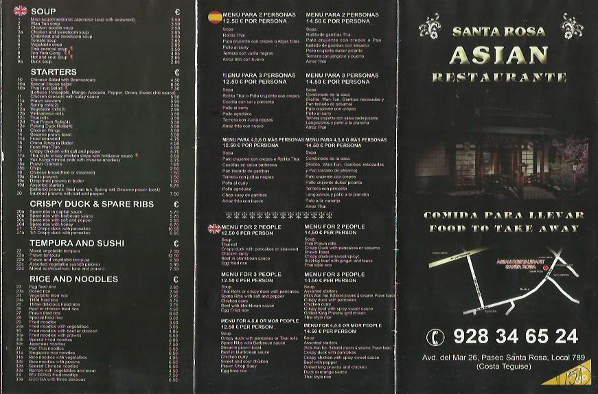 asian santa rosa menu costa teguise takeaway lanzarote