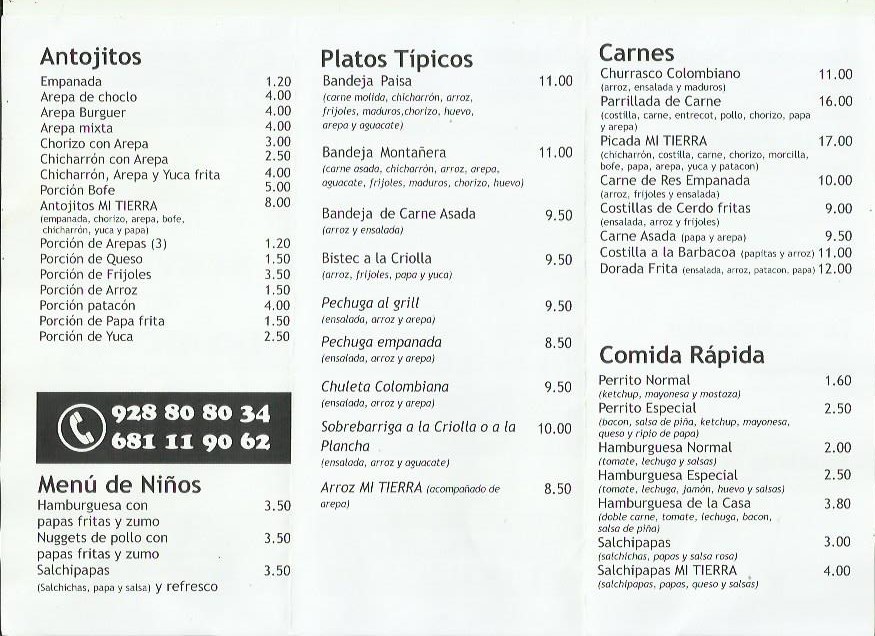 mi terra menu takeaway lanzarote arrecife - asadero arrecife