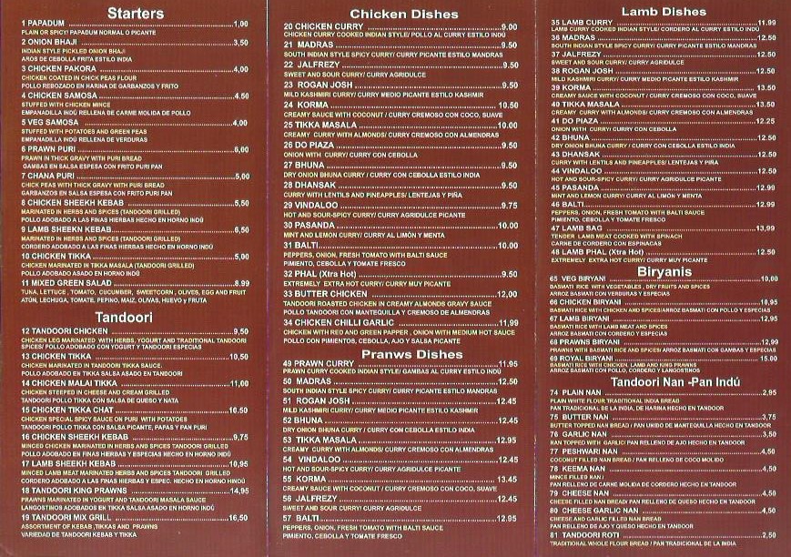 royal india menu costa teguise takeaway lanzarote